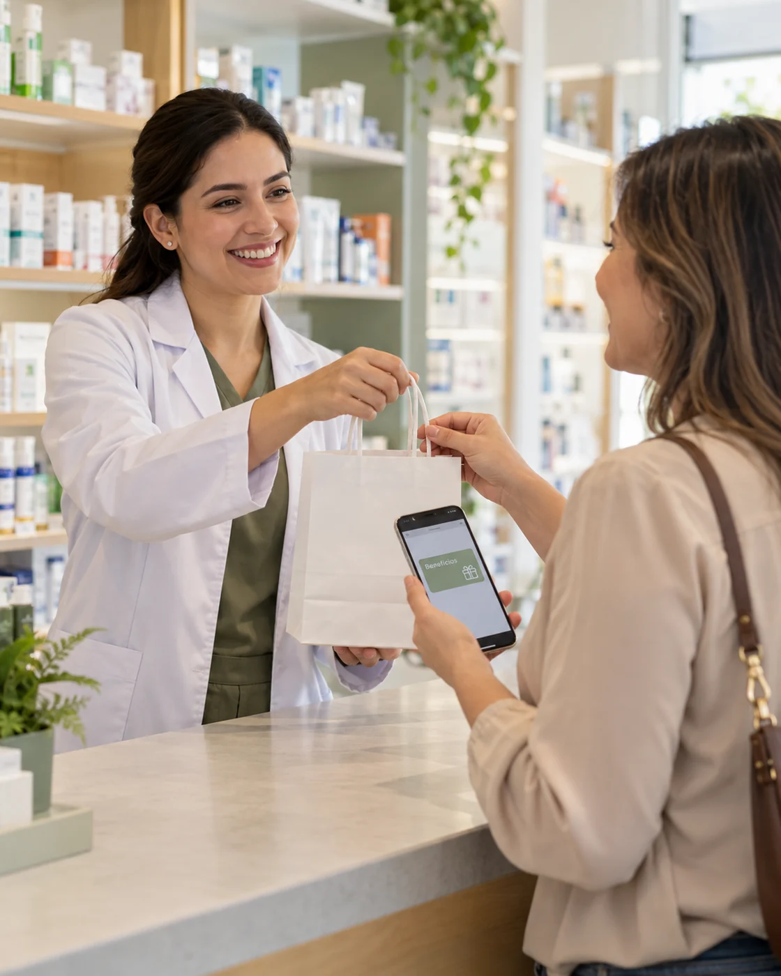 Experiencia de fidelizar en una farmacia; escena generada para Stellar